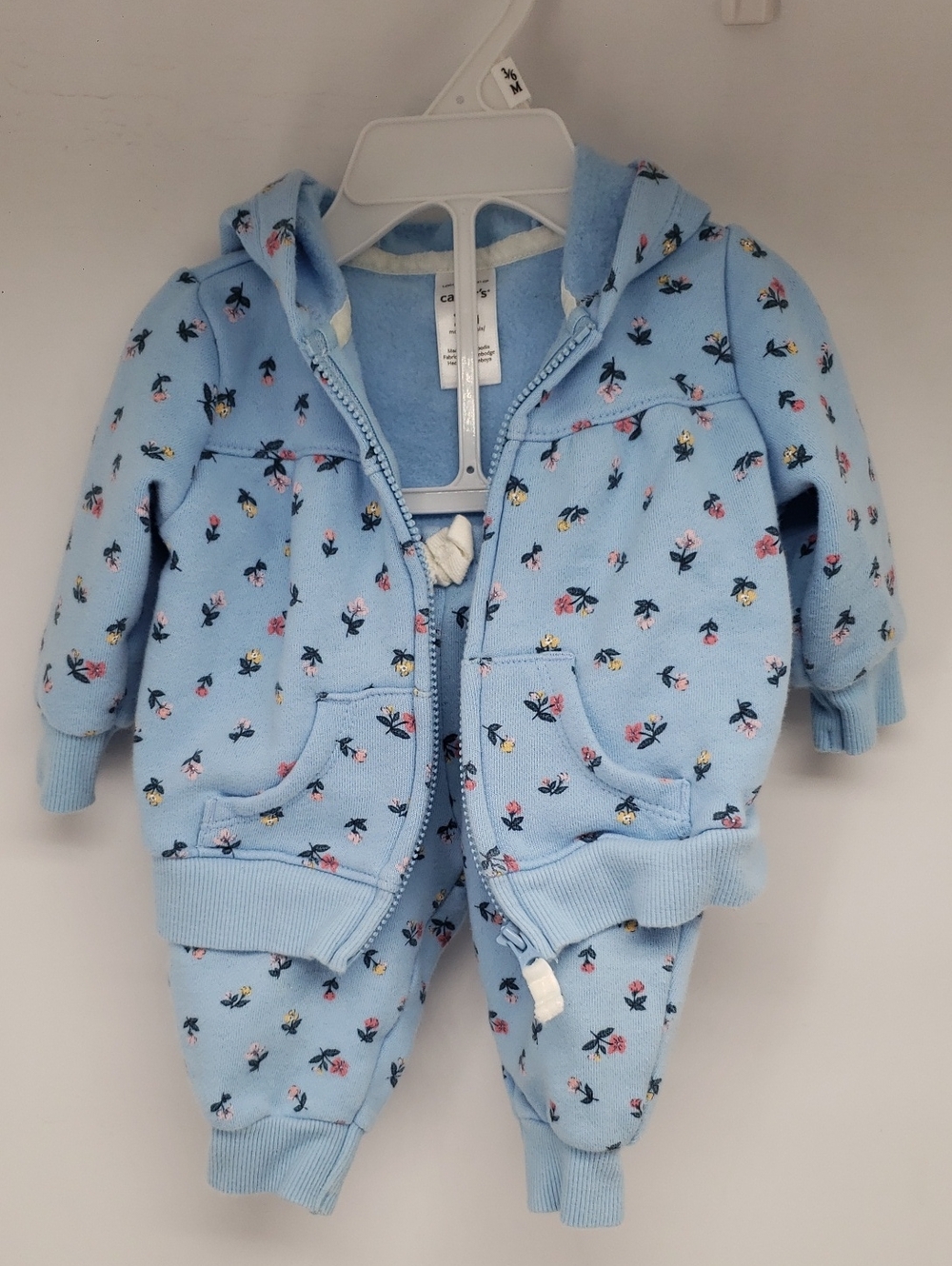 Carter's Light Blue Floral Hooded One-Piece Set